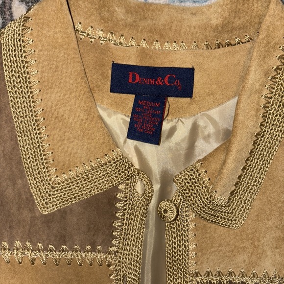 Demim & Co. Vintage Patchwork Leather Jacket Women's Medium Crocheted Buttons - Picture 6 of 8